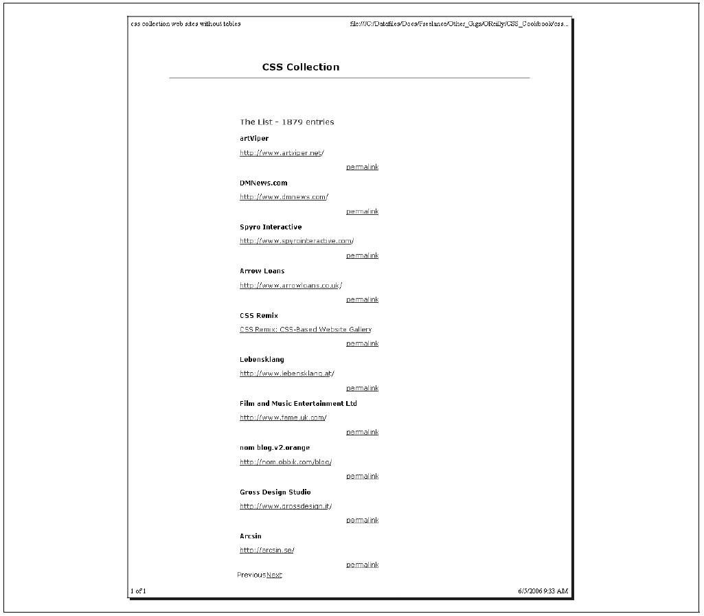 Nach Anlegen von print.css und Einbinden des Stylesheets in Webseite ist diese viel druckfreundlicher