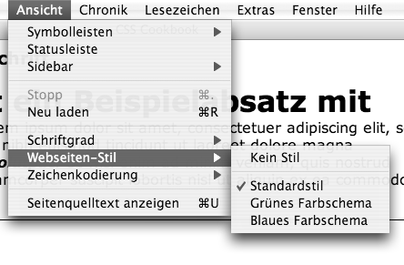 In vielen Browsern können Sie zwischen mehreren alternativen Stylesheets wählen