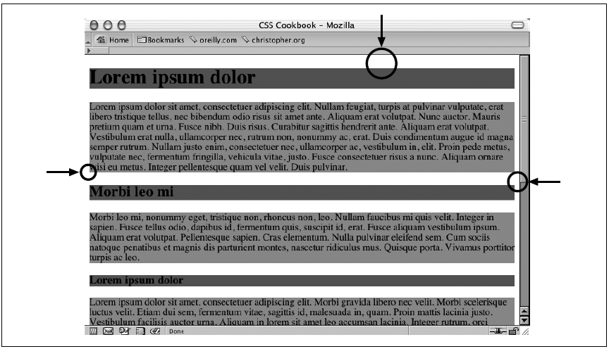 Als Leerraum dargestellte Seitenränder entlang den Kanten einer Webseite