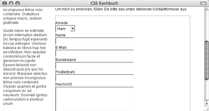 Für Formular wurden eigene Innenabstände definiert