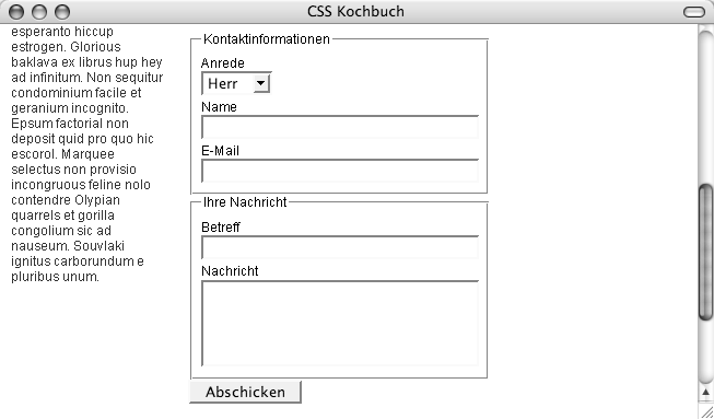 Ein mit fieldset-Tags unterteiltes Formular