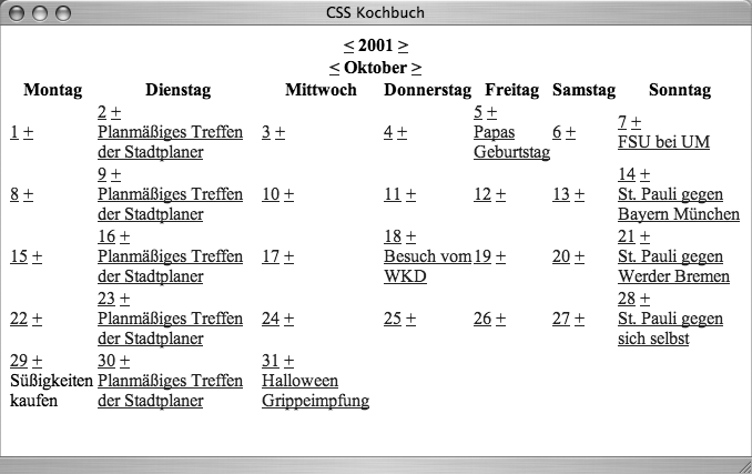 Kalender ohne Stildefinitionen