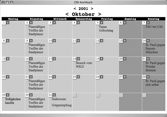 Stildefinitionen für leere Daten des folgenden Monats