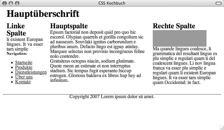 Mit CSS erstelltes dreispaltiges Layout