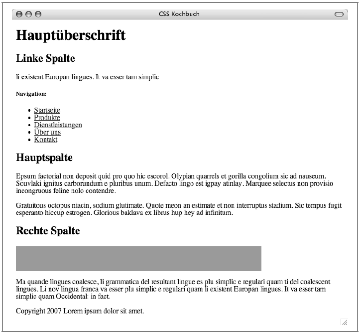 Ist Hauptspalte zu breit, wird rechte Spalte darunter geschoben