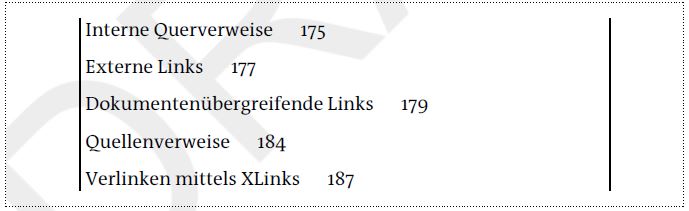 Darstellung eines Inhaltsverzeichnisses mit angehängten Seitenzahlen