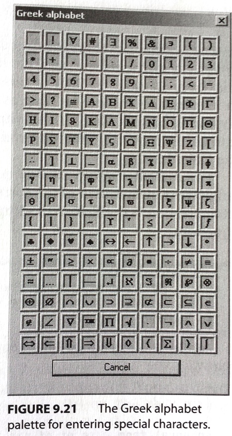 Amaya: The Greek alphabet palette
