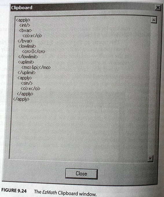 The EzMath Clipboard window
