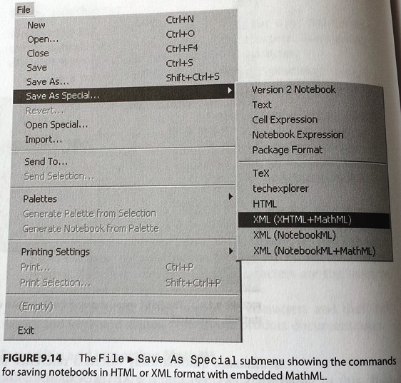 Mathematica: File → Save As Special submenu