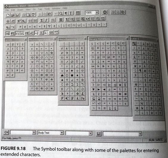 Scientific Word: Symbol toolbar