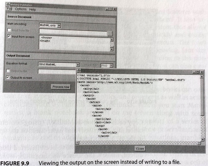 WebEQ Publisher: viewing output on screen instead of writing to a file