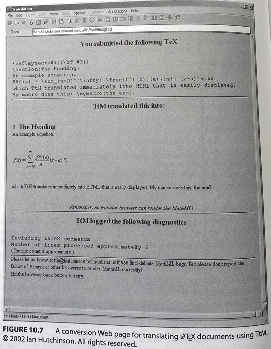 Conversion Web page for translating LaTeX documents using TtM