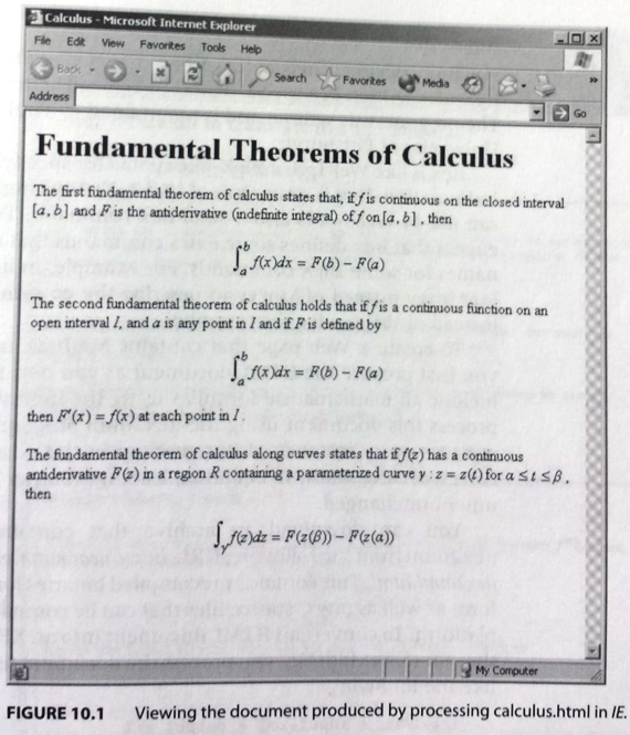 WebEQ: Viewing the document produced by processing calculus.html in IE