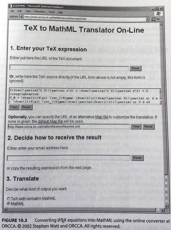 Converting LaTeX into MathML with the ORCCA online converter