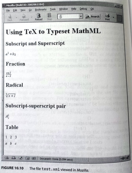 xmltex: The file test.xml viewed in Mozilla