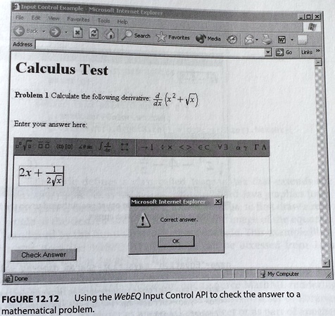 WebEQ Input Control API to check answer to mathematical problem