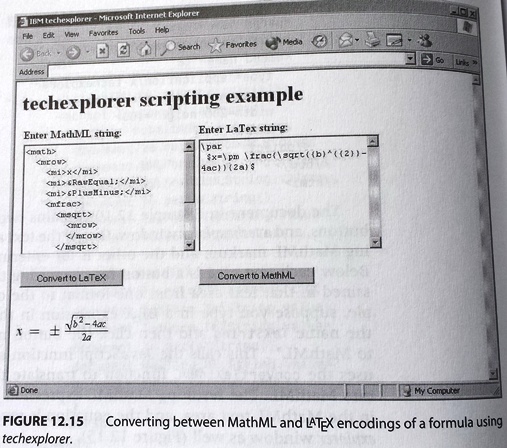 Converting between MathML and LaTeX using techexplorer