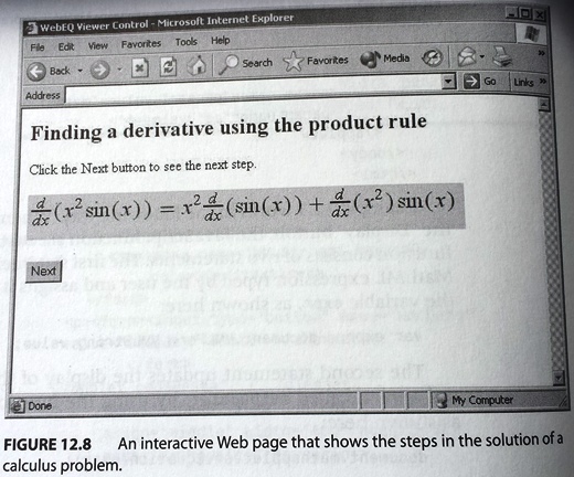 WebEQ: interactive Web page showing steps in solution of calculus problem