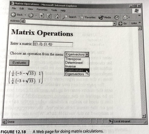 webMathematica: Web page for doing matrix calculations