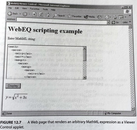 WebEQ: Web page rendering MathML expression as Viewer Control applet