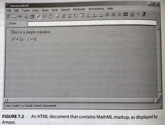 HTML containing MathML, as displayed by Amaya