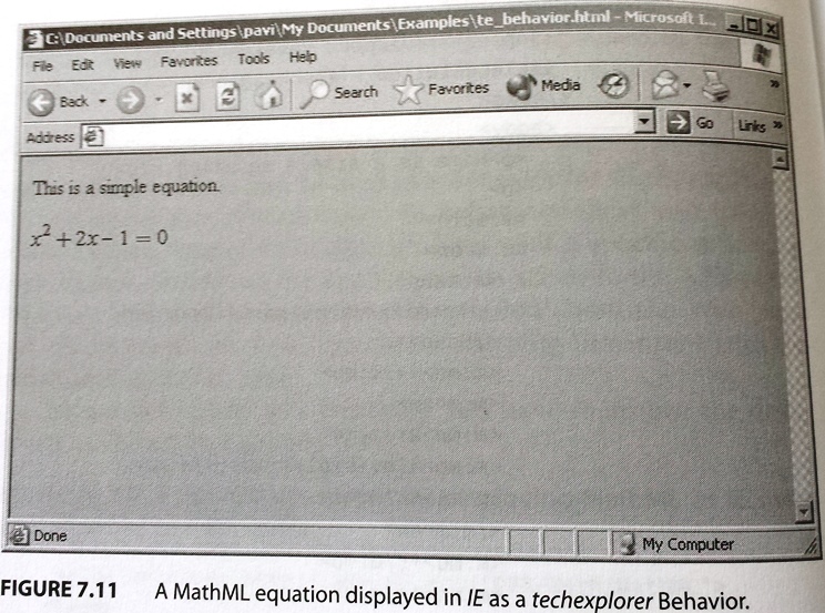 MathML equation in IE as techexplorer Behavior