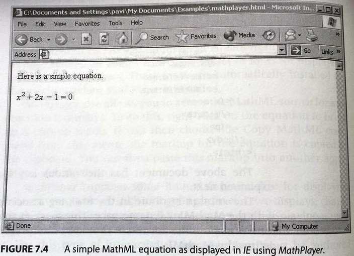 Simple MathML equation in IE using MathPlayer