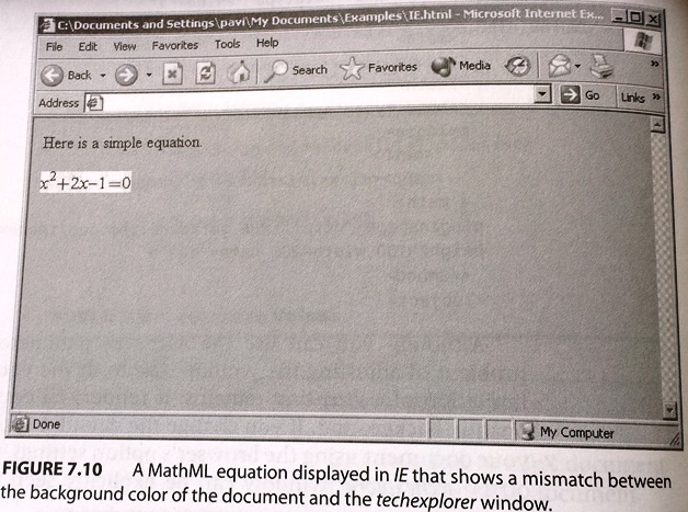 Figure: Mismatch between background color of document and techexplorer window