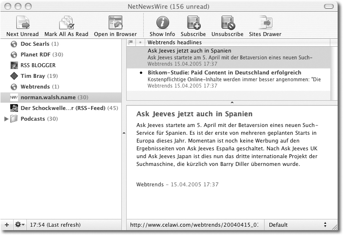 Einfaches RSS 2.0-Dokument in einem Newsreader