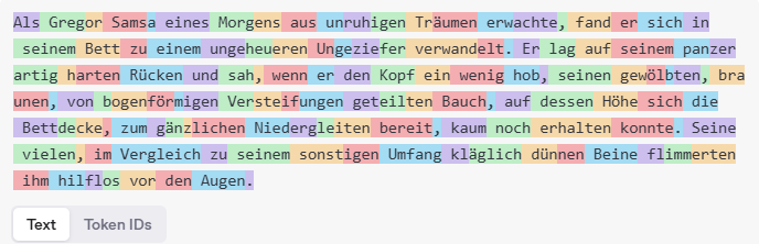 Abbildung: Tokens visuell dargestellt