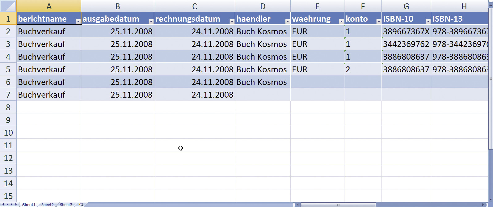Import von XML nach Excel