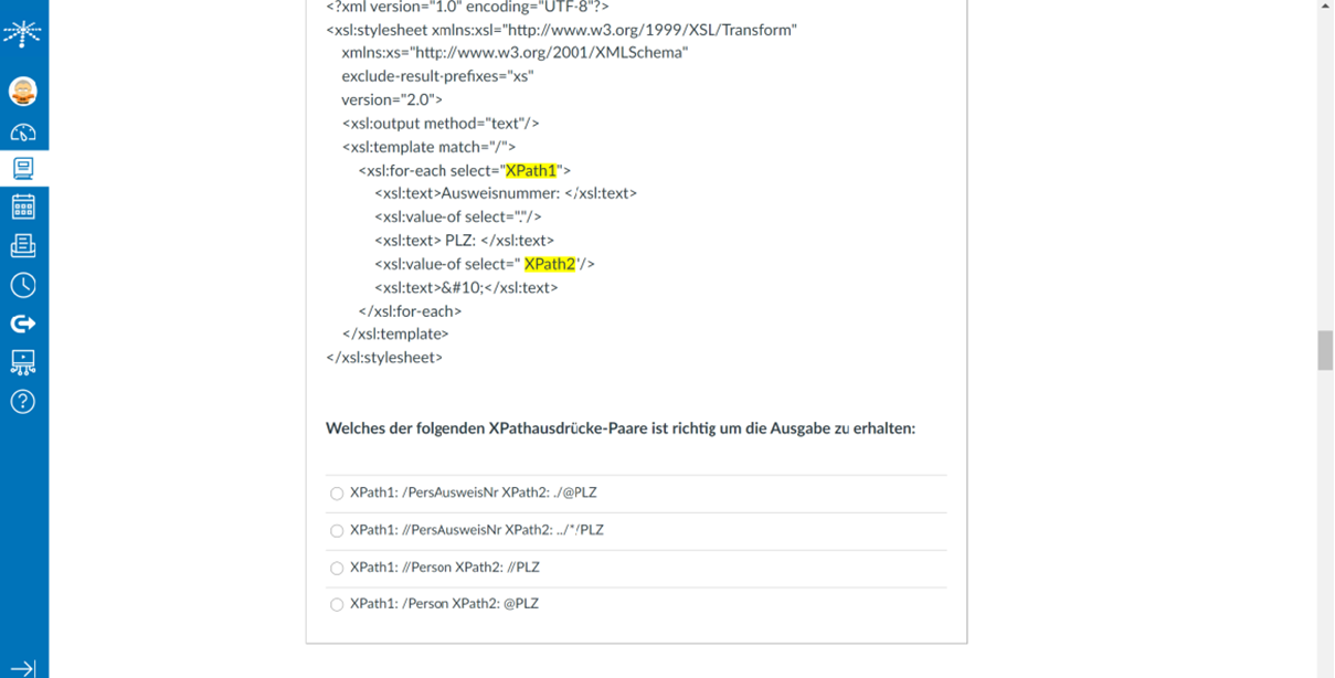 Abb. 28: Interaktive Aufgabe dargestellt mit der LMS-Software Canvas