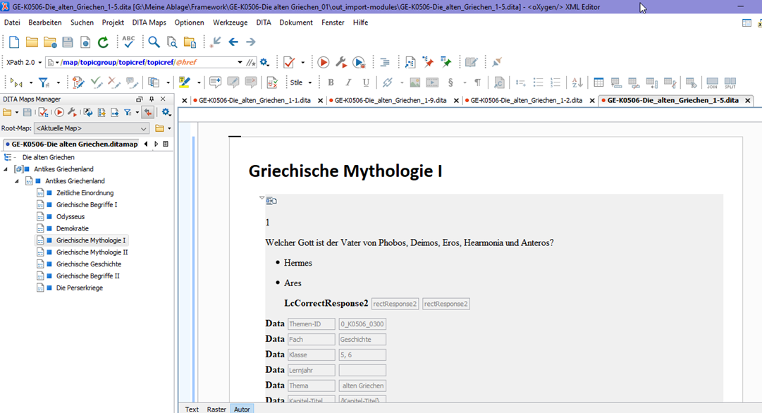 Abb. 6: Beispiel einer DITA-LT-Datei geöffnet in der Autor-Ansicht des Oxygen XML Editor
