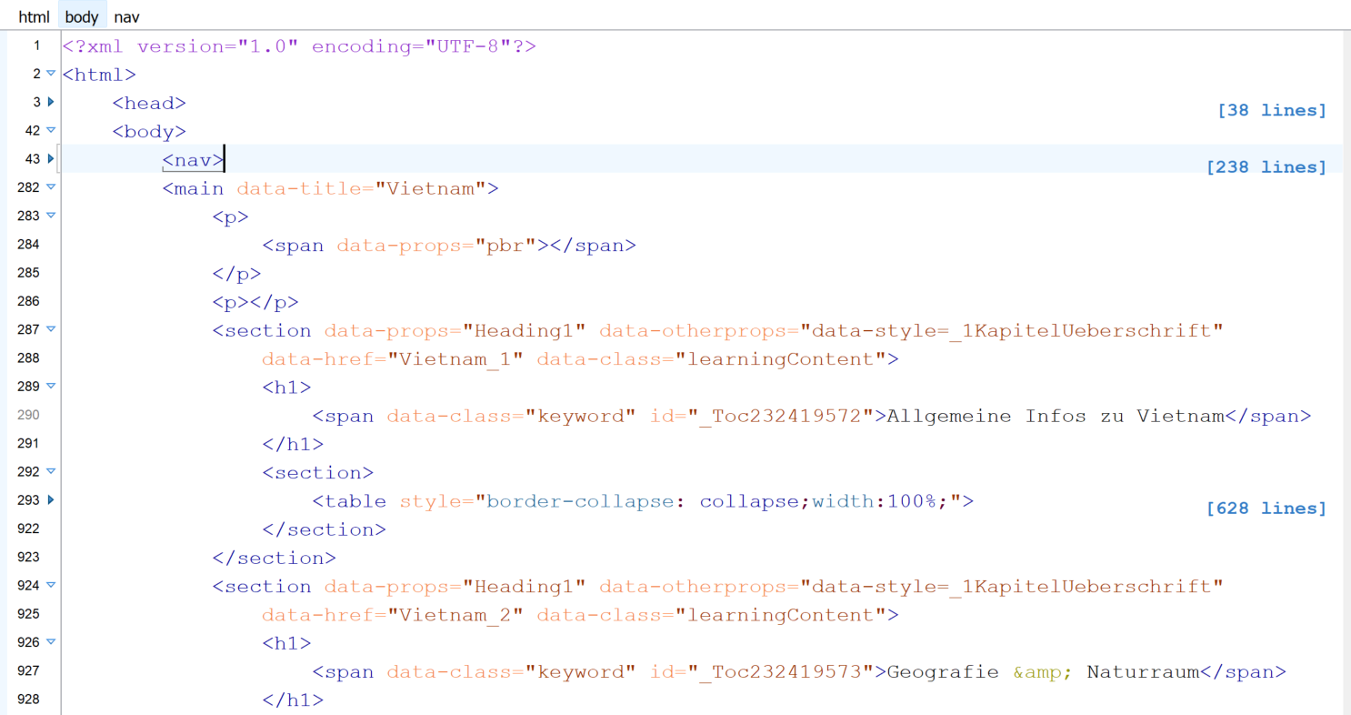 Beispiel-Ausschnitt einer exHTML-Datei. Beispiel-Ausschnitt einer exHTML-Datei
