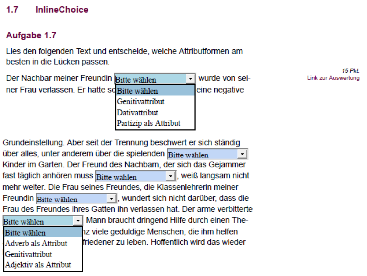 Beispiel einer Inline-Choice-Aufgabe im interaktiven PDF Beispiel einer Inline-Choice-Aufgabe im interaktiven PDF