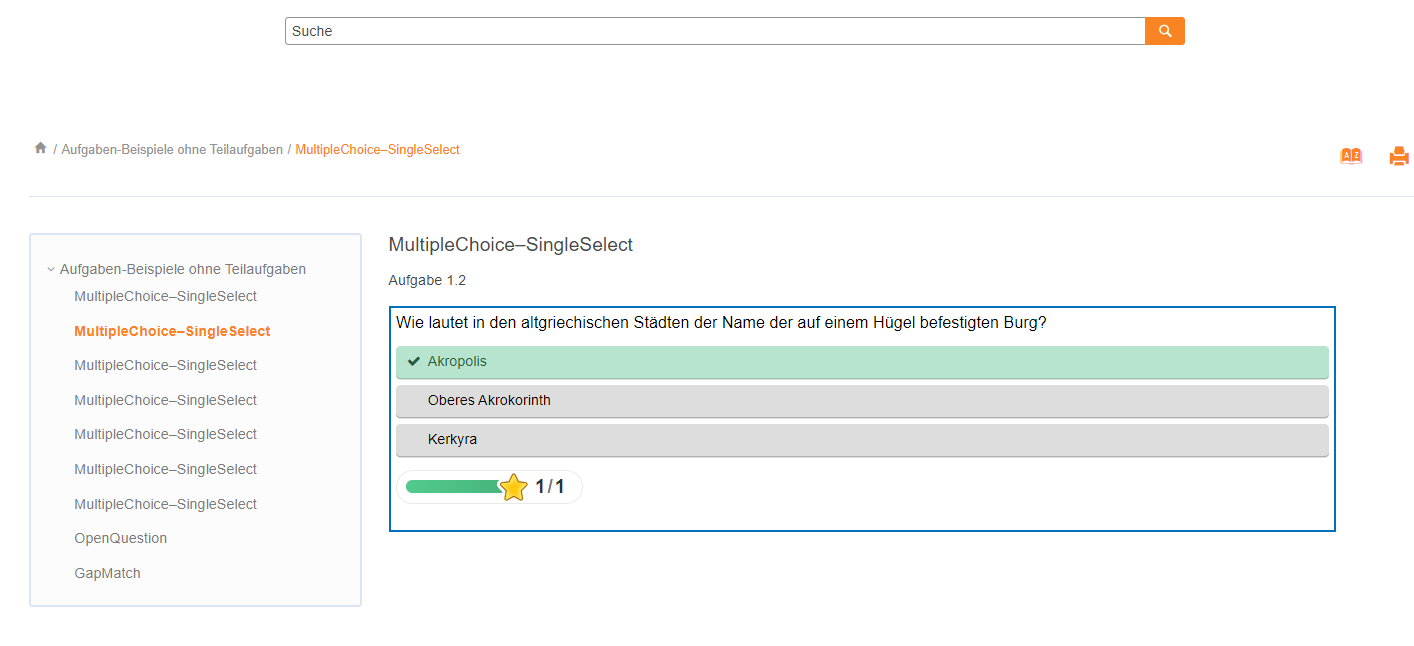Multiple-Choice-Aufgabe zur Selbstüberprüfung im LBook