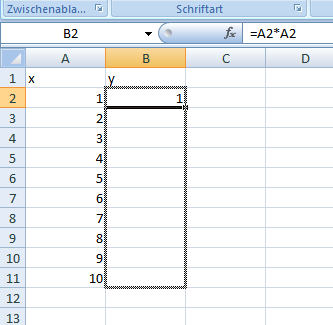 Abb. 7: Erzeugung gemeinsam genutzter Formeln in Excel