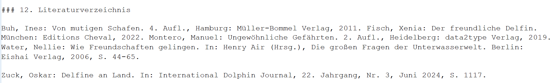 Auszug aus dem Konvertierungsergebnis des OpenDataLoader Auszug aus dem Konvertierungsergebnis des OpenDataLoader mit nicht voneinander getrennten Einträgen im Literaturverzeichnis