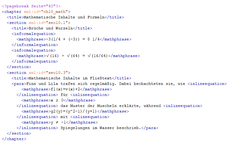Auszug aus dem Konvertierungsergebnis von Gemini XML Auszug aus dem Konvertierungsergebnis von Gemini XML mit einer fehlerhaften Darstellung mathematischer Inhalte