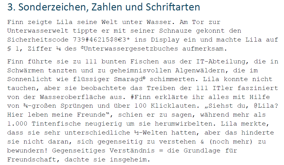 Auszug aus dem Testdokument mit Sonderzeichen und Zahlen Auszug aus dem Testdokument mit verschiedenen Sonderzeichen und Zahlen