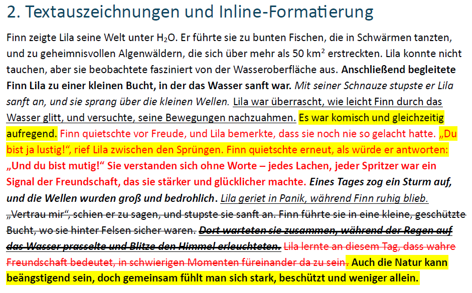 Auszug aus dem Testdokument mit Textauszeichnungen Auszug aus dem Testdokument mit verschiedenen Textauszeichnungen wie fett, kursiv und unterstrichen
