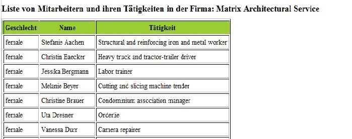 Output-Vorgabe: Auslesen der Tätigkeiten von Mitarbeitern