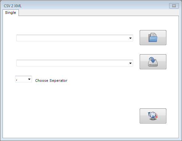CSV 2 XML window with active Single tab