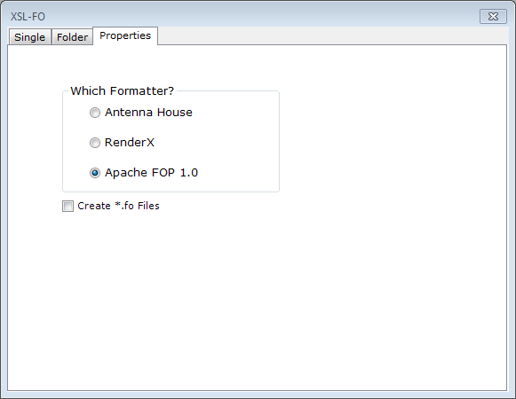 XSL-FO window with active Properties tab