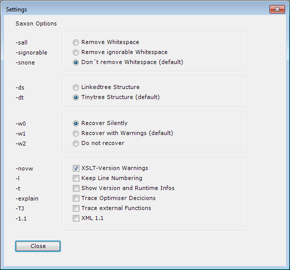 Display of the Saxon Options under Settings