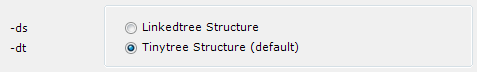 Selection options of the tree model