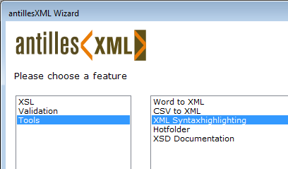 Choosing the subheading within the antillesXML Wizard