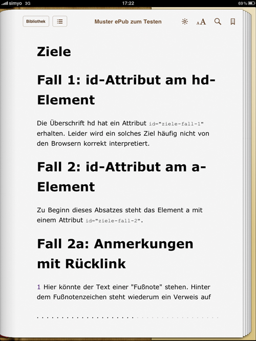 Ansicht des Verweis-Beispiels - Ziele (iBooks)