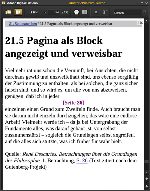 Anzeige der Seitenangabe als Block in XHTML (Adobe Digital Editions)