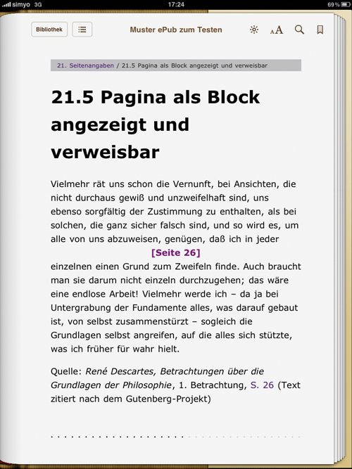 Anzeige der Seitenangabe als Block in XHTML (iBooks)